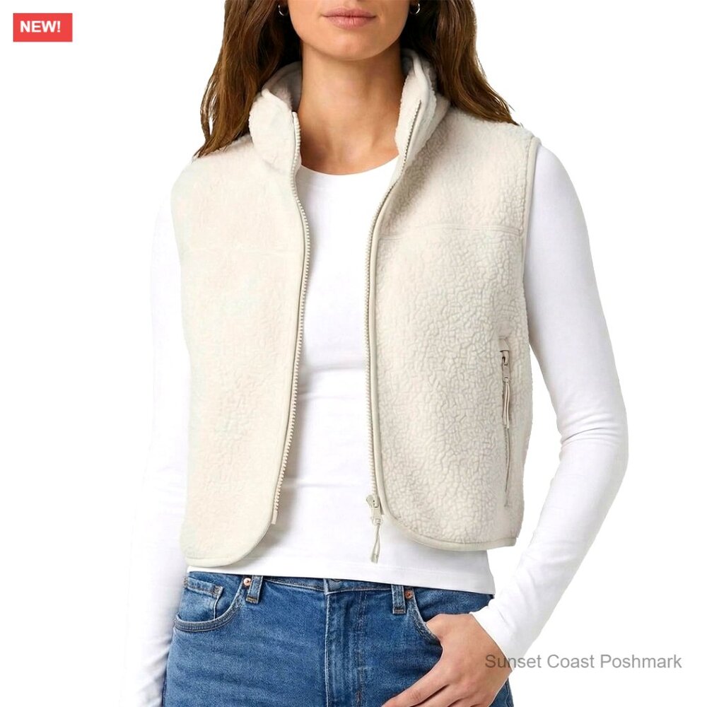 Cropped Fleece Vest with Stand Collar and Zip Pocket